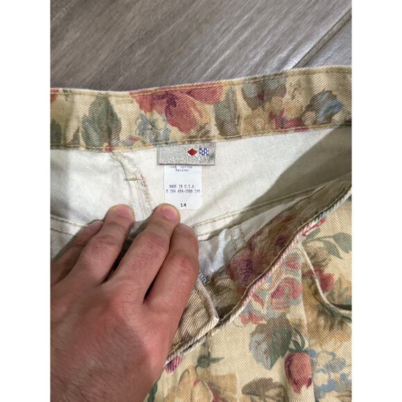 Vintage 80s 90s Floral Pleated Cotton Woman's Pants Size 14 - Picture 2 of 6